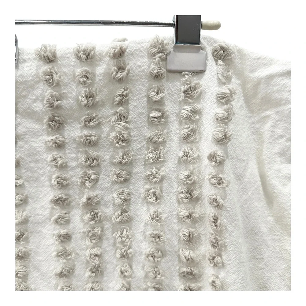 West Elm White Cotton Tufted King Pillow Sham Neutral Pom Pom Textured 20x36